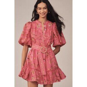 NWT Size SP - Farm Rio Floral Button-Front Belted Mini Dress (NWT US$ 230)
